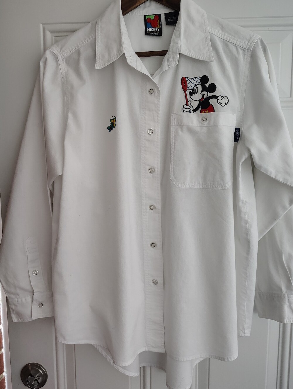 Vintage 90s Disney Unlimited Mickey Mouse Embroidered Button Up Shirt Med White